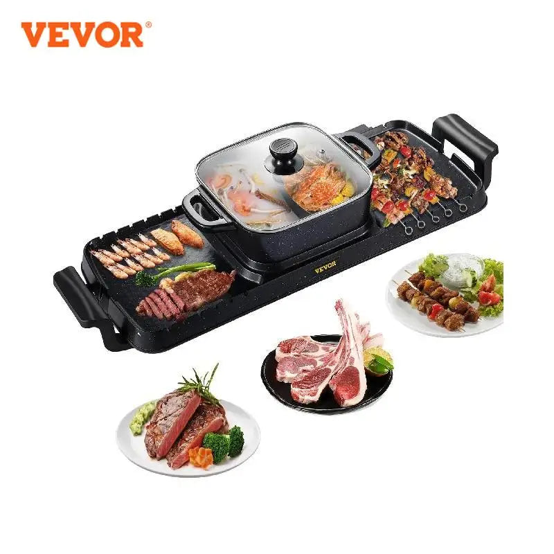 Vevor 2in1 elétrica churrasco pan grill panela quente 2400w multifuncional casa portátil sem fumaça antiaderente destacável panela quente churrasco placa