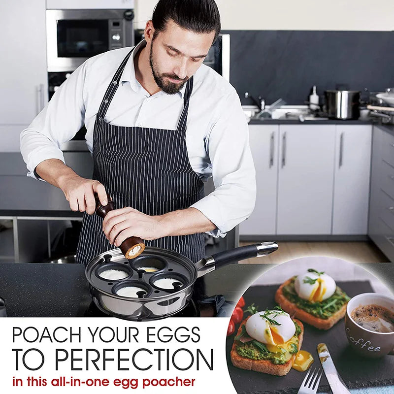 Ovo poacher pan aço inoxidável fogão de ovo escalfado perfeito fabricante de ovos cozidos placa de indução ovo steamer frigideira