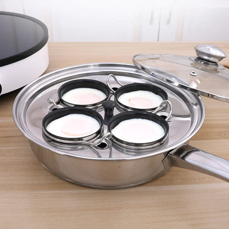 Ovo poacher pan aço inoxidável fogão de ovo escalfado perfeito fabricante de ovos cozidos placa de indução ovo steamer frigideira