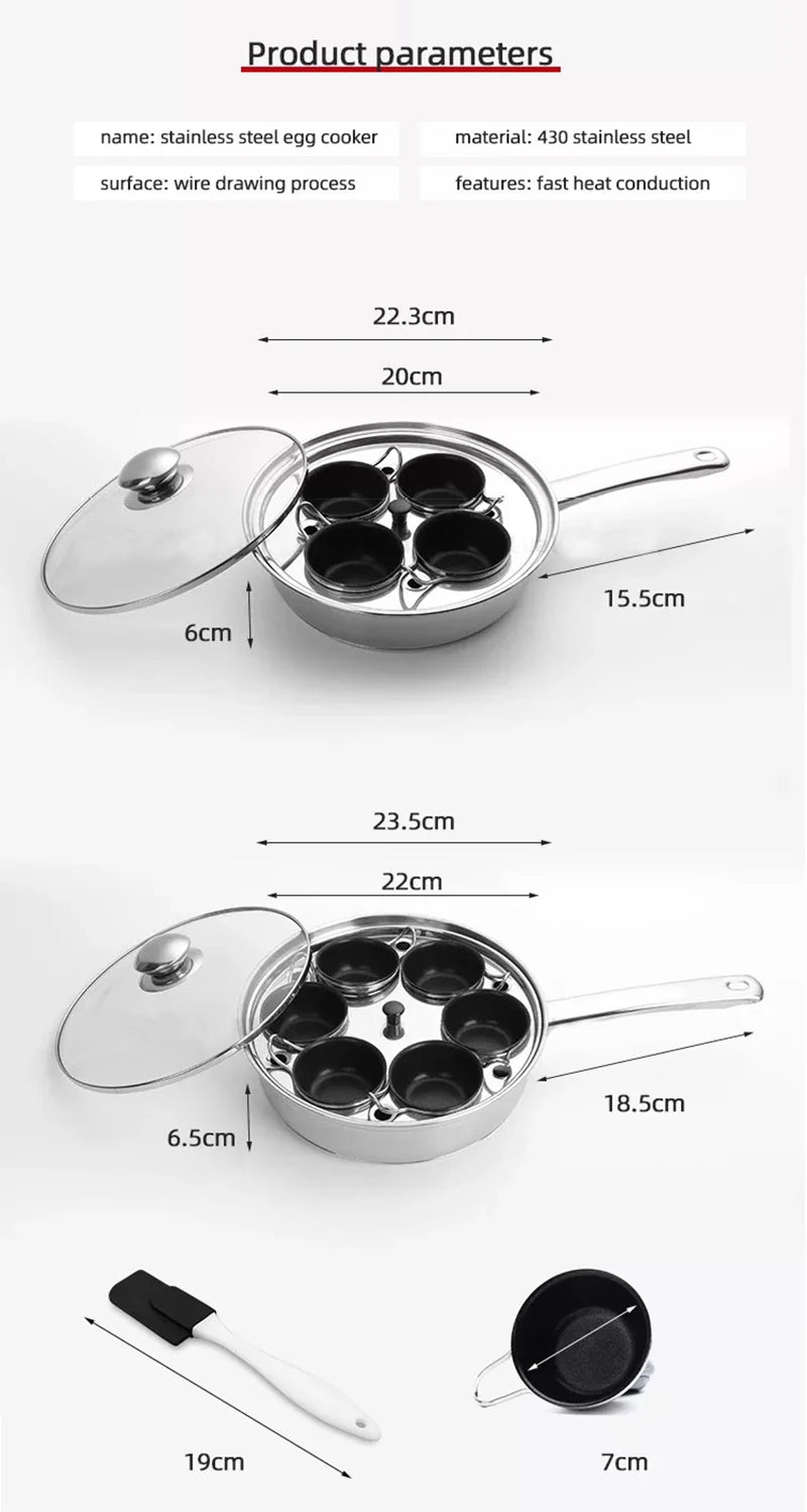Ovo poacher pan aço inoxidável fogão de ovo escalfado perfeito fabricante de ovos cozidos placa de indução ovo steamer frigideira