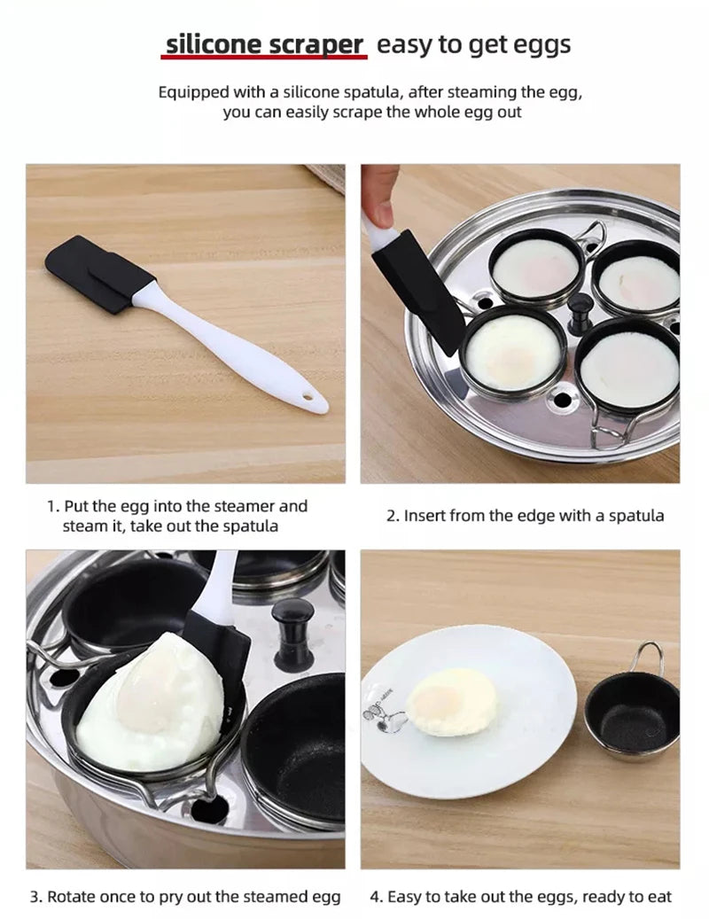 Ovo poacher pan aço inoxidável fogão de ovo escalfado perfeito fabricante de ovos cozidos placa de indução ovo steamer frigideira
