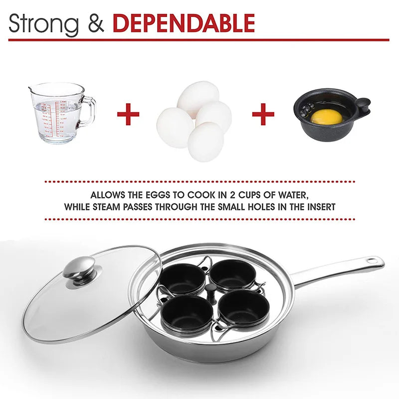 Ovo poacher pan aço inoxidável fogão de ovo escalfado perfeito fabricante de ovos cozidos placa de indução ovo steamer frigideira