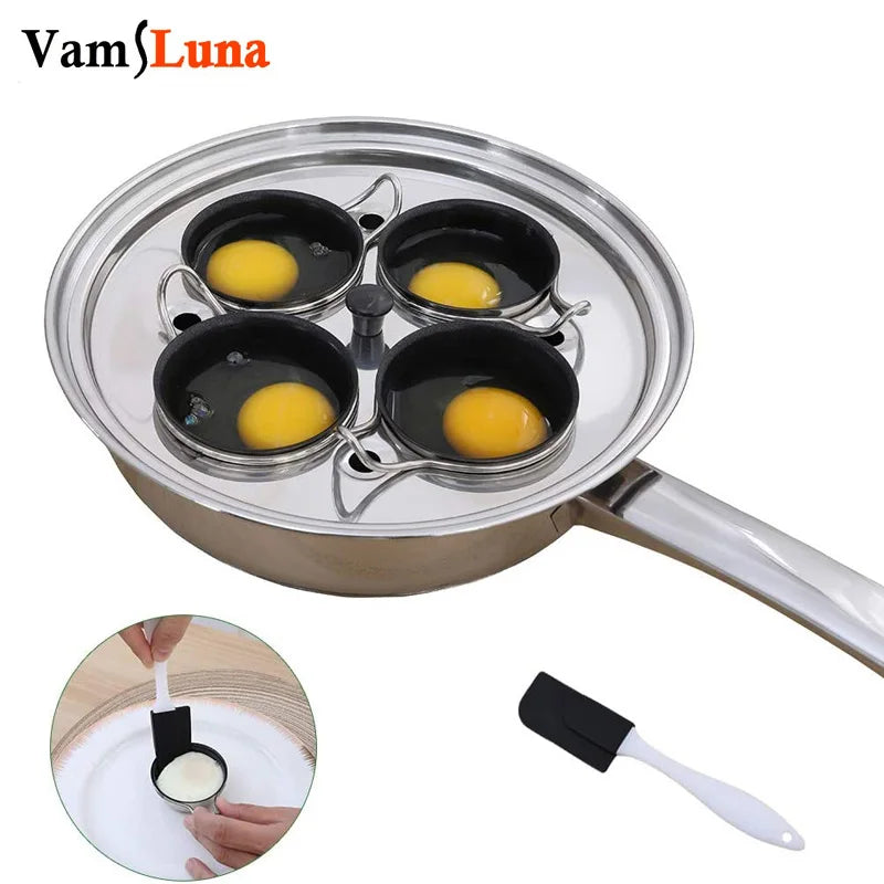 Ovo poacher pan aço inoxidável fogão de ovo escalfado perfeito fabricante de ovos cozidos placa de indução ovo steamer frigideira