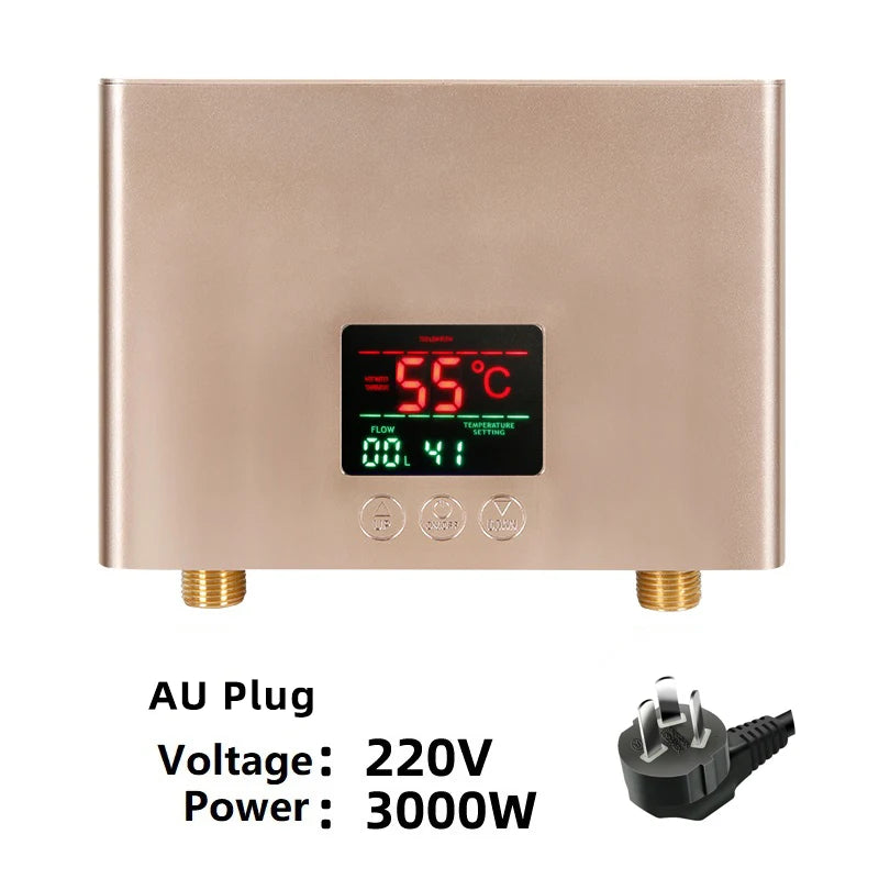 Aquecedor de água elétrico montado na parede com controle remoto, aquecedor instantâneo, exibição de temperatura LCD, cozinha e banheiro, 110V, 220V