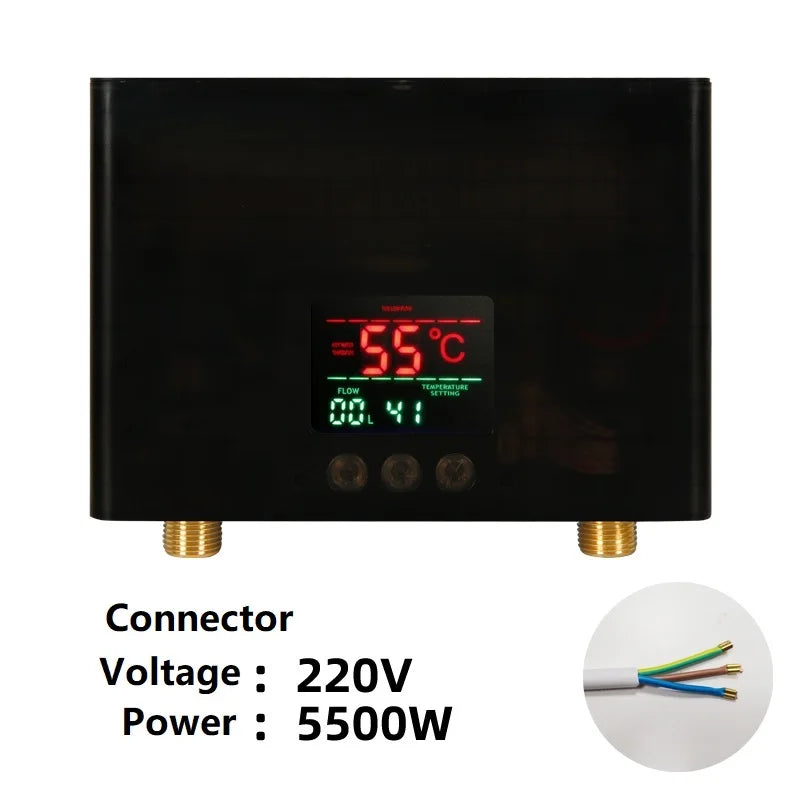 Aquecedor de água elétrico montado na parede com controle remoto, aquecedor instantâneo, exibição de temperatura LCD, cozinha e banheiro, 110V, 220V