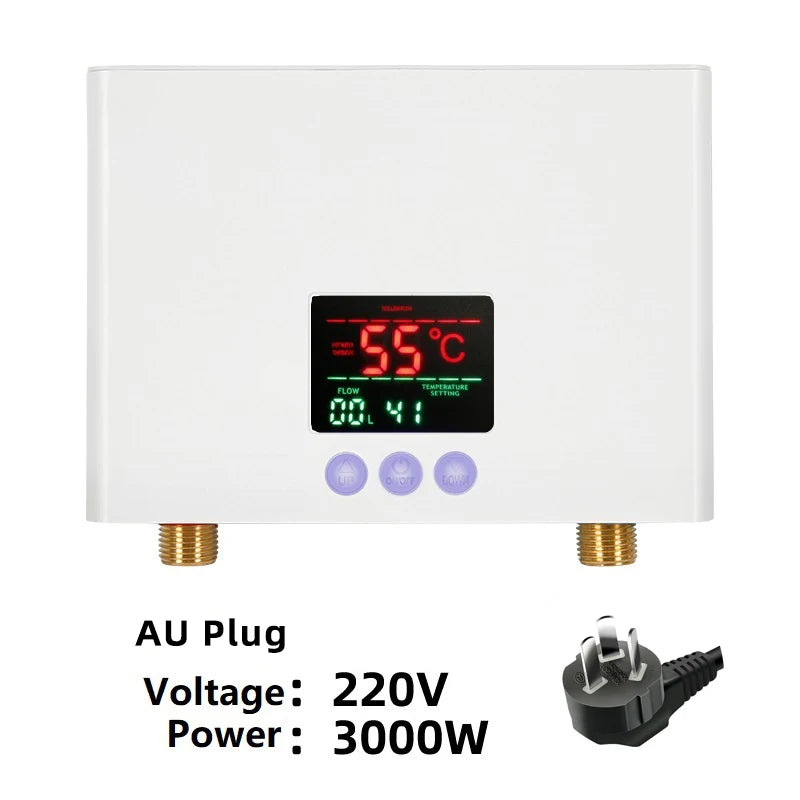 Aquecedor de água elétrico montado na parede com controle remoto, aquecedor instantâneo, exibição de temperatura LCD, cozinha e banheiro, 110V, 220V