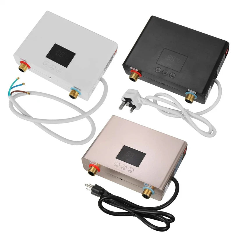 Aquecedor de água elétrico montado na parede com controle remoto, aquecedor instantâneo, exibição de temperatura LCD, cozinha e banheiro, 110V, 220V