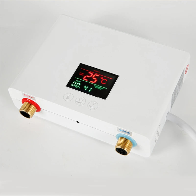 Aquecedor de água elétrico montado na parede com controle remoto, aquecedor instantâneo, exibição de temperatura LCD, cozinha e banheiro, 110V, 220V