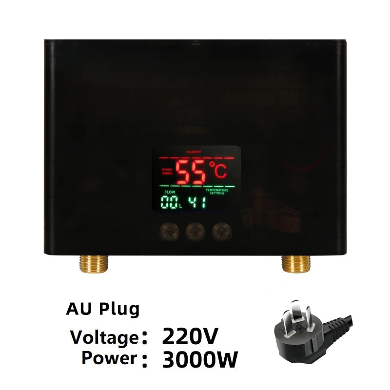 Aquecedor de água elétrico montado na parede com controle remoto, aquecedor instantâneo, exibição de temperatura LCD, cozinha e banheiro, 110V, 220V