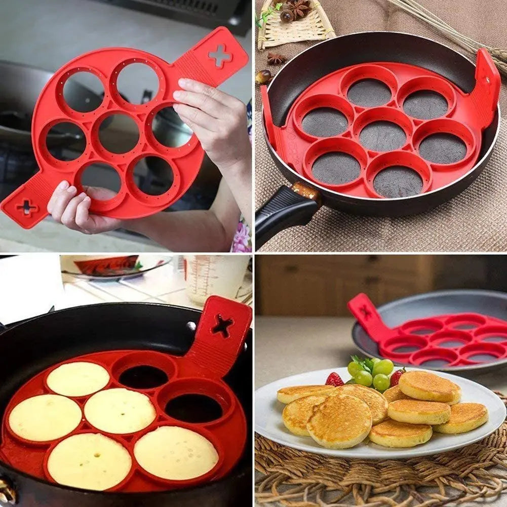 Molde de panqueca de silicone com 7 buracos, molde antiaderente para cozimento, moldes para ovos fritos para família, utensílios de cozinha