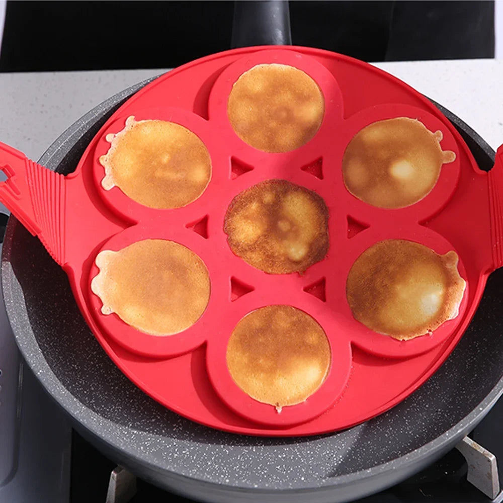 Molde de panqueca de silicone com 7 buracos, molde antiaderente para cozimento, moldes para ovos fritos para família, utensílios de cozinha