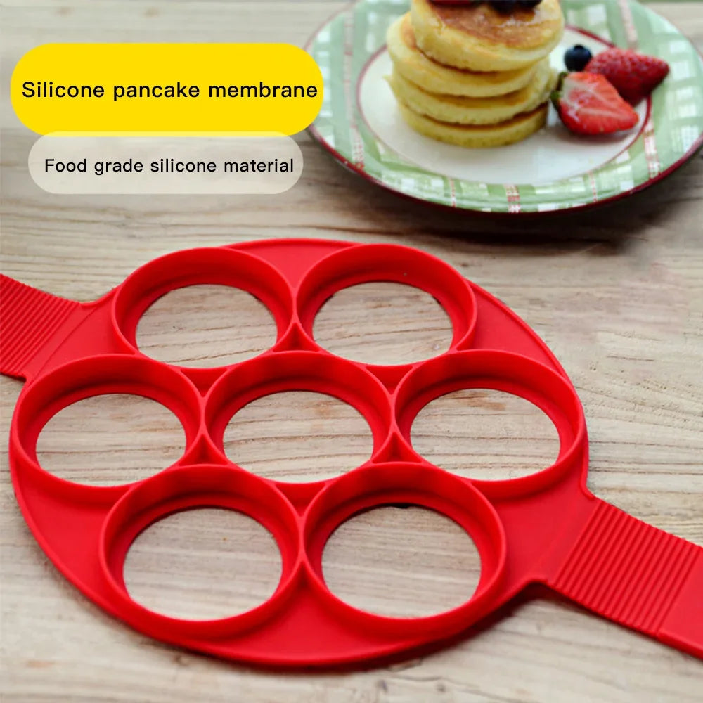 Molde de panqueca de silicone com 7 buracos, molde antiaderente para cozimento, moldes para ovos fritos para família, utensílios de cozinha