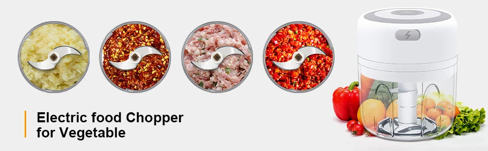 Processador de alimentos USB elétrico portátil, Alho Masher, Triturador Chopper, Gadgets de cozinha, 100 ml, 250ml