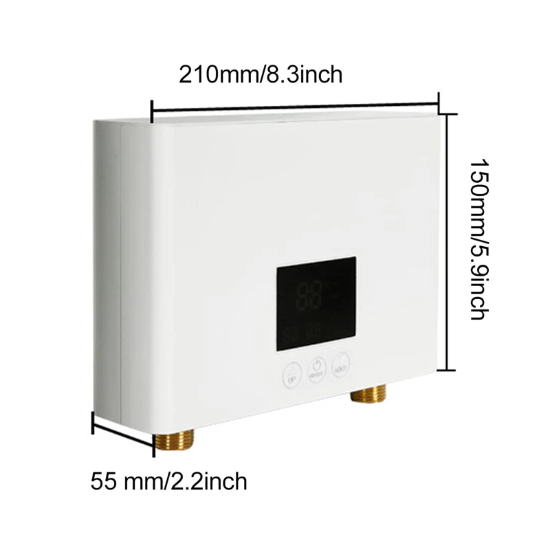 Aquecedor de água elétrico montado na parede com controle remoto, aquecedor instantâneo, exibição de temperatura LCD, cozinha e banheiro, 110V, 220V