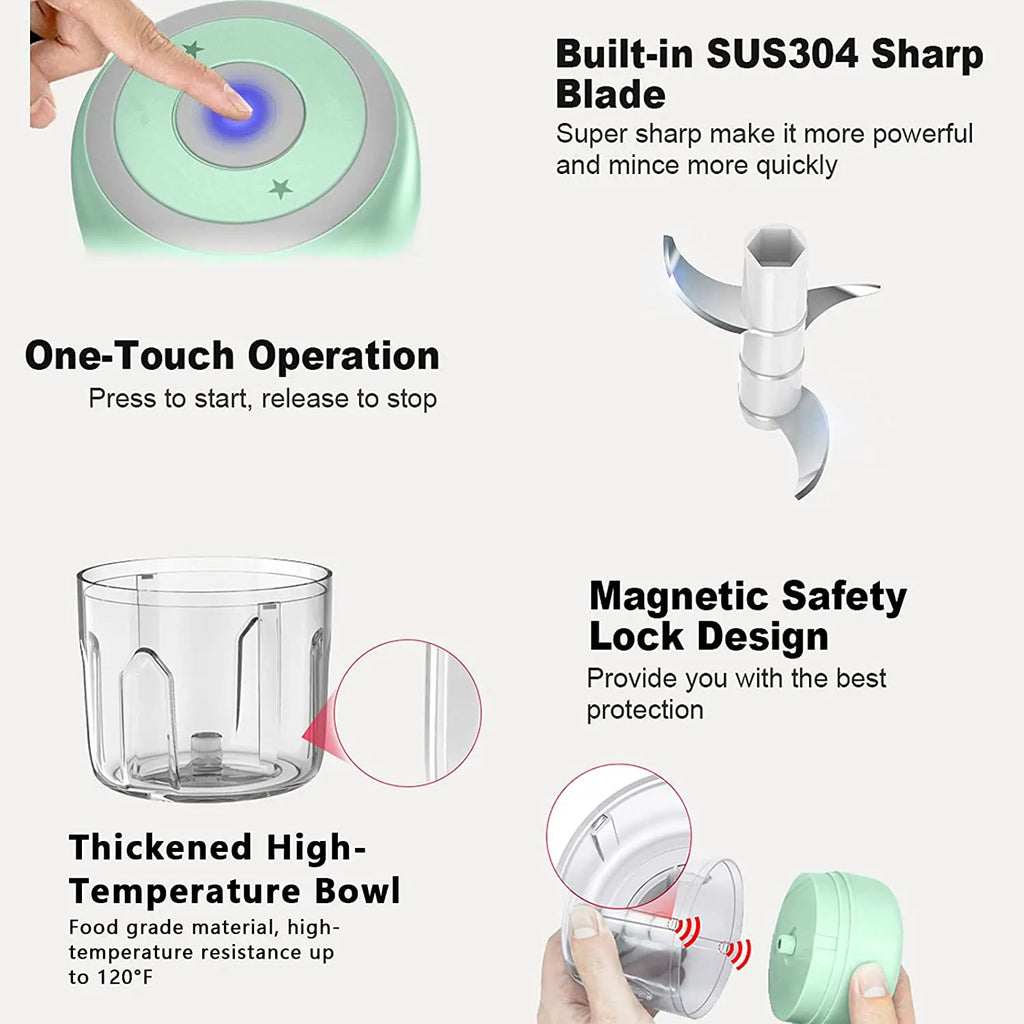 Processador de alimentos USB elétrico portátil, Alho Masher, Triturador Chopper, Gadgets de cozinha, 100 ml, 250ml