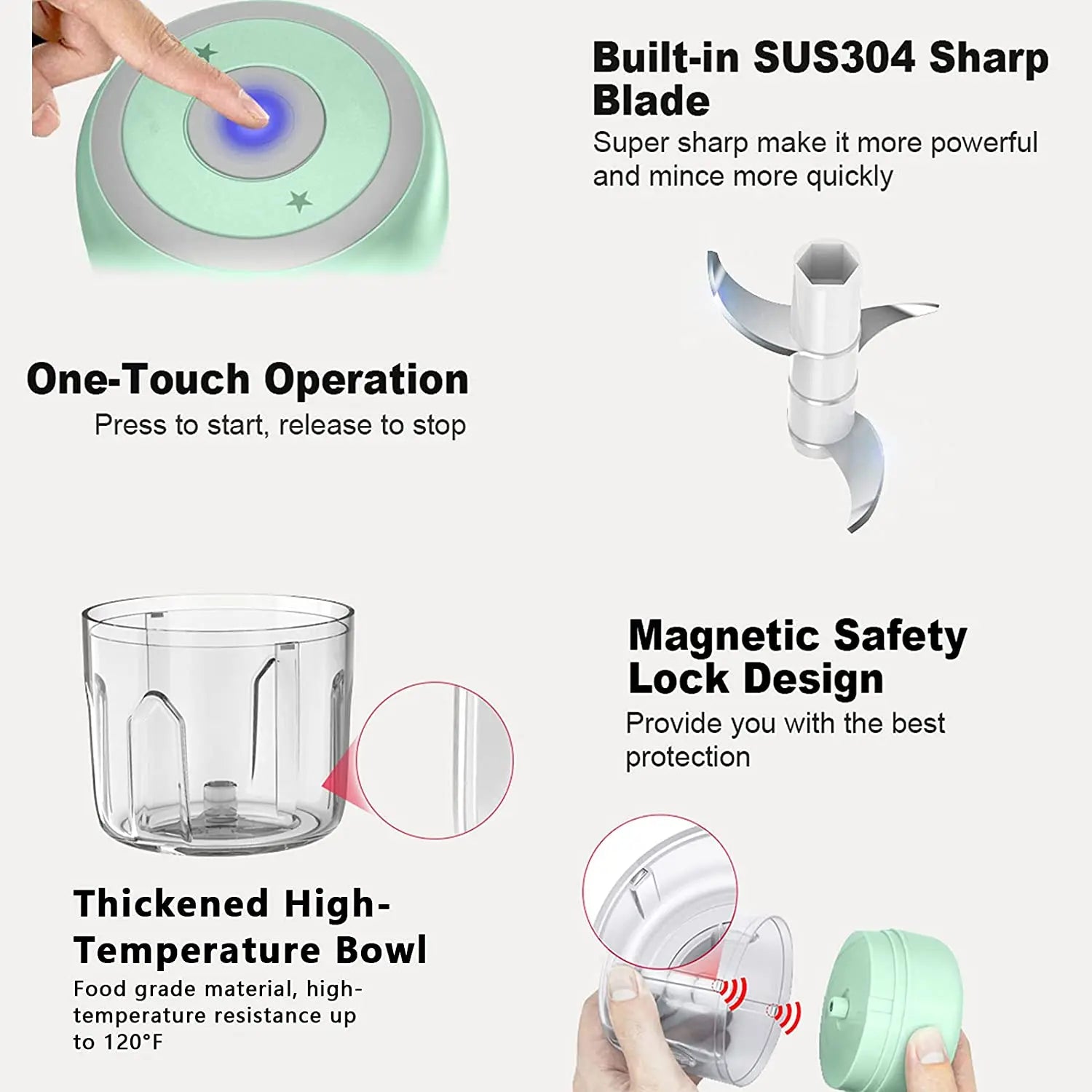 Processador de alimentos USB elétrico portátil, Alho Masher, Triturador Chopper, Gadgets de cozinha, 100 ml, 250ml
