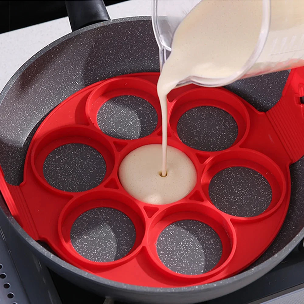 Molde de panqueca de silicone com 7 buracos, molde antiaderente para cozimento, moldes para ovos fritos para família, utensílios de cozinha