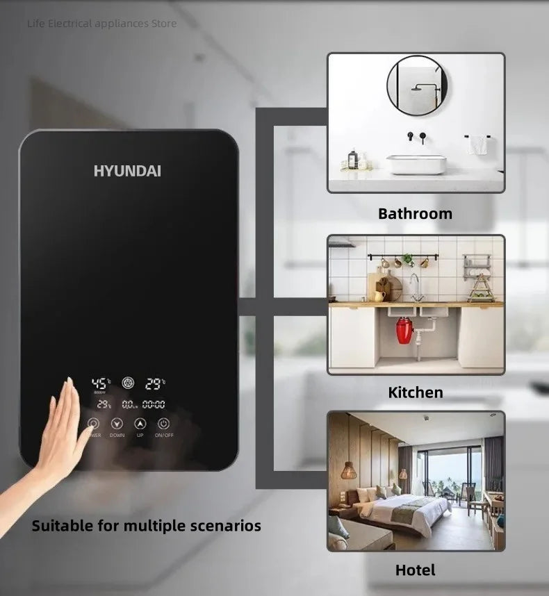 Aquecedor de água elétrico inteligente Aquecedor de água sem tanque Máquina de banho quente rápido doméstico Apartamento hotel banheiro chuveiro quente Display led inglês Regulação de potência de três engrenagens