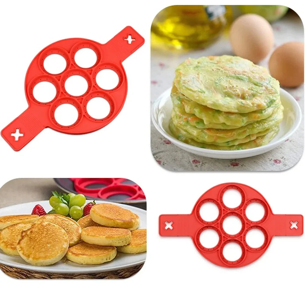Molde de panqueca de silicone com 7 buracos, molde antiaderente para cozimento, moldes para ovos fritos para família, utensílios de cozinha