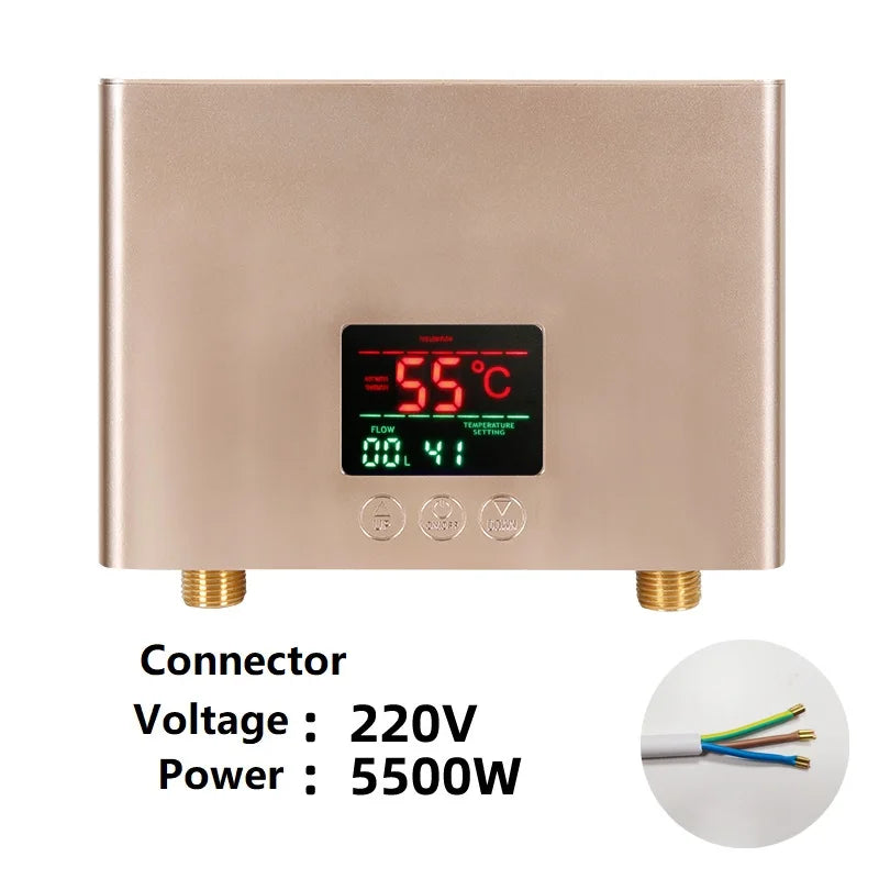 Aquecedor de água elétrico montado na parede com controle remoto, aquecedor instantâneo, exibição de temperatura LCD, cozinha e banheiro, 110V, 220V