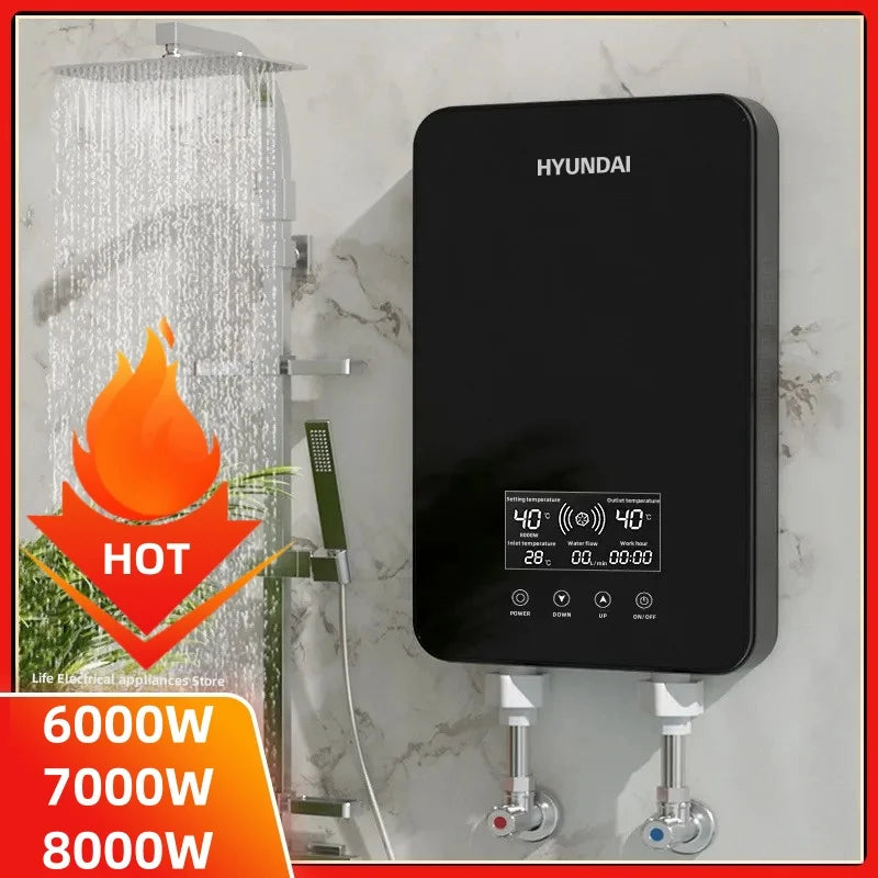 Aquecedor de água elétrico inteligente Aquecedor de água sem tanque Máquina de banho quente rápido doméstico Apartamento hotel banheiro chuveiro quente Display led inglês Regulação de potência de três engrenagens