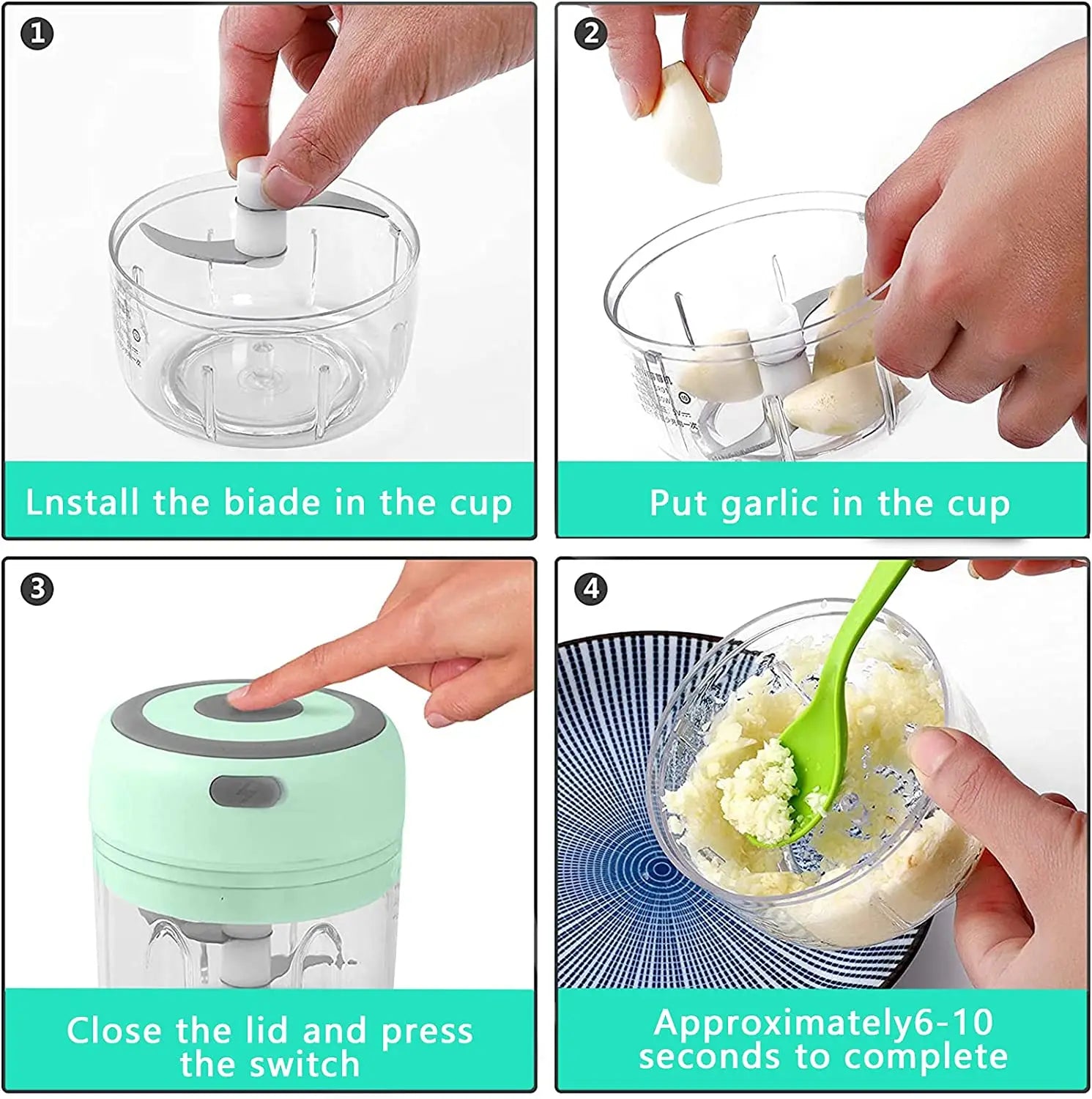 Processador de alimentos USB elétrico portátil, Alho Masher, Triturador Chopper, Gadgets de cozinha, 100 ml, 250ml