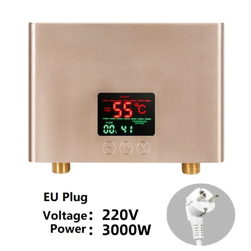 Aquecedor de água elétrico montado na parede com controle remoto, aquecedor instantâneo, exibição de temperatura LCD, cozinha e banheiro, 110V, 220V