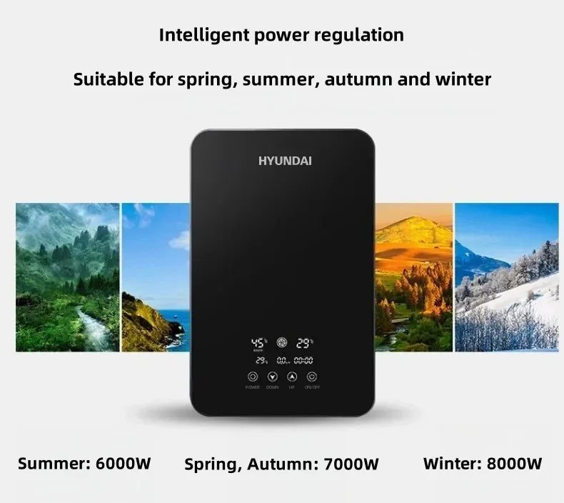 Aquecedor de água elétrico inteligente Aquecedor de água sem tanque Máquina de banho quente rápido doméstico Apartamento hotel banheiro chuveiro quente Display led inglês Regulação de potência de três engrenagens