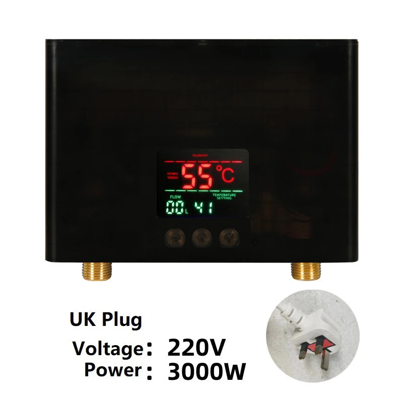 Aquecedor de água elétrico montado na parede com controle remoto, aquecedor instantâneo, exibição de temperatura LCD, cozinha e banheiro, 110V, 220V