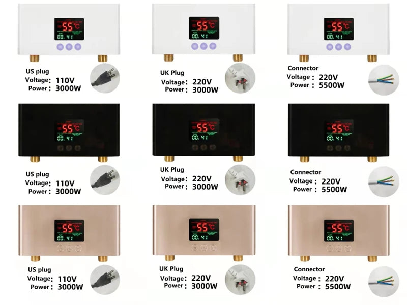 Aquecedor de água elétrico montado na parede com controle remoto, aquecedor instantâneo, exibição de temperatura LCD, cozinha e banheiro, 110V, 220V