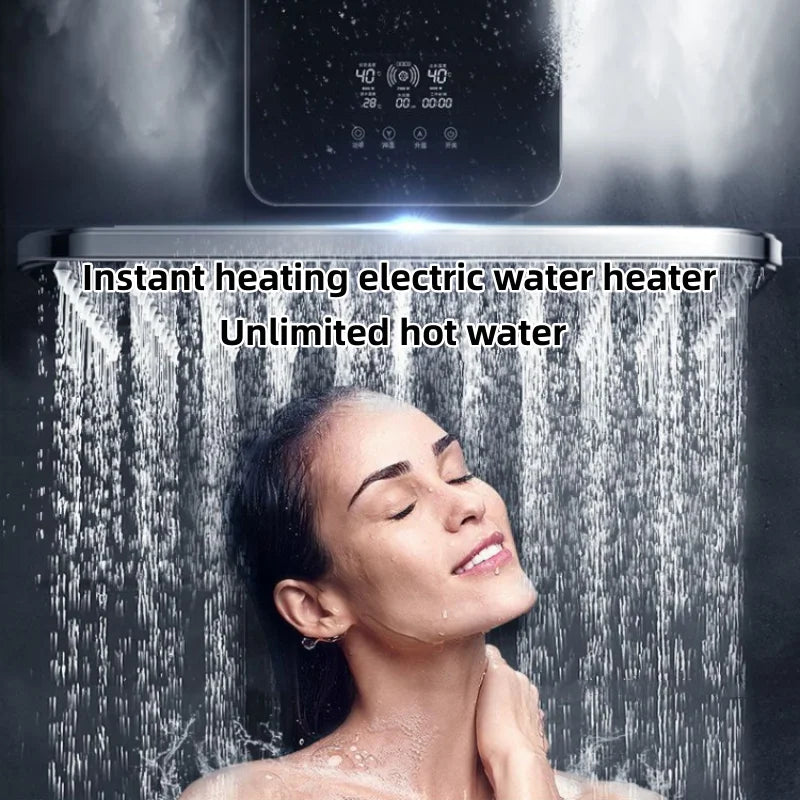 Aquecedor de água elétrico inteligente Aquecedor de água sem tanque Máquina de banho quente rápido doméstico Apartamento hotel banheiro chuveiro quente Display led inglês Regulação de potência de três engrenagens