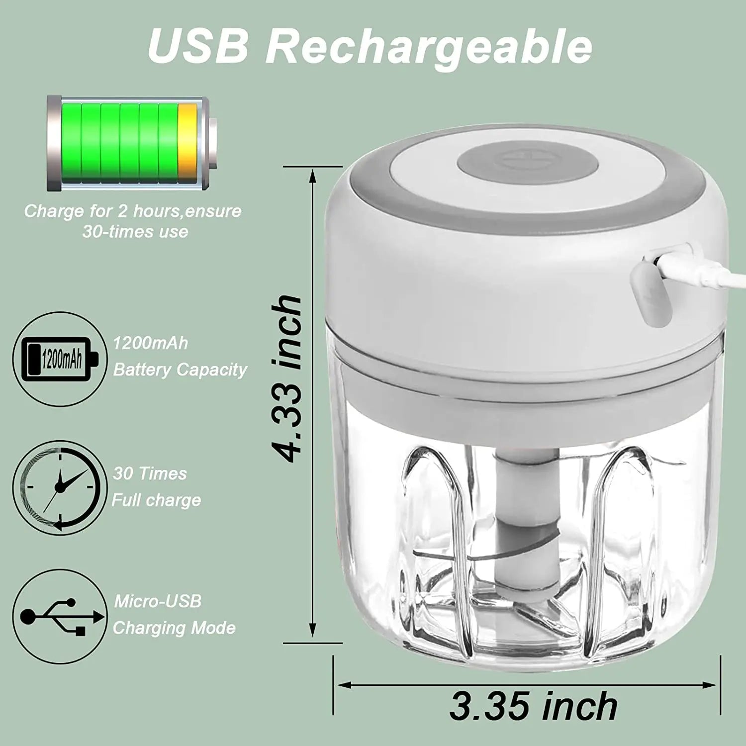 Processador de alimentos USB elétrico portátil, Alho Masher, Triturador Chopper, Gadgets de cozinha, 100 ml, 250ml