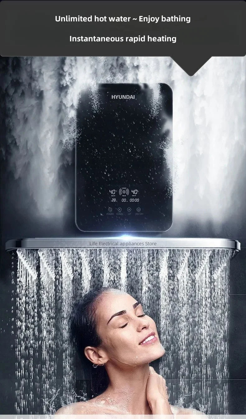 Aquecedor de água elétrico inteligente Aquecedor de água sem tanque Máquina de banho quente rápido doméstico Apartamento hotel banheiro chuveiro quente Display led inglês Regulação de potência de três engrenagens