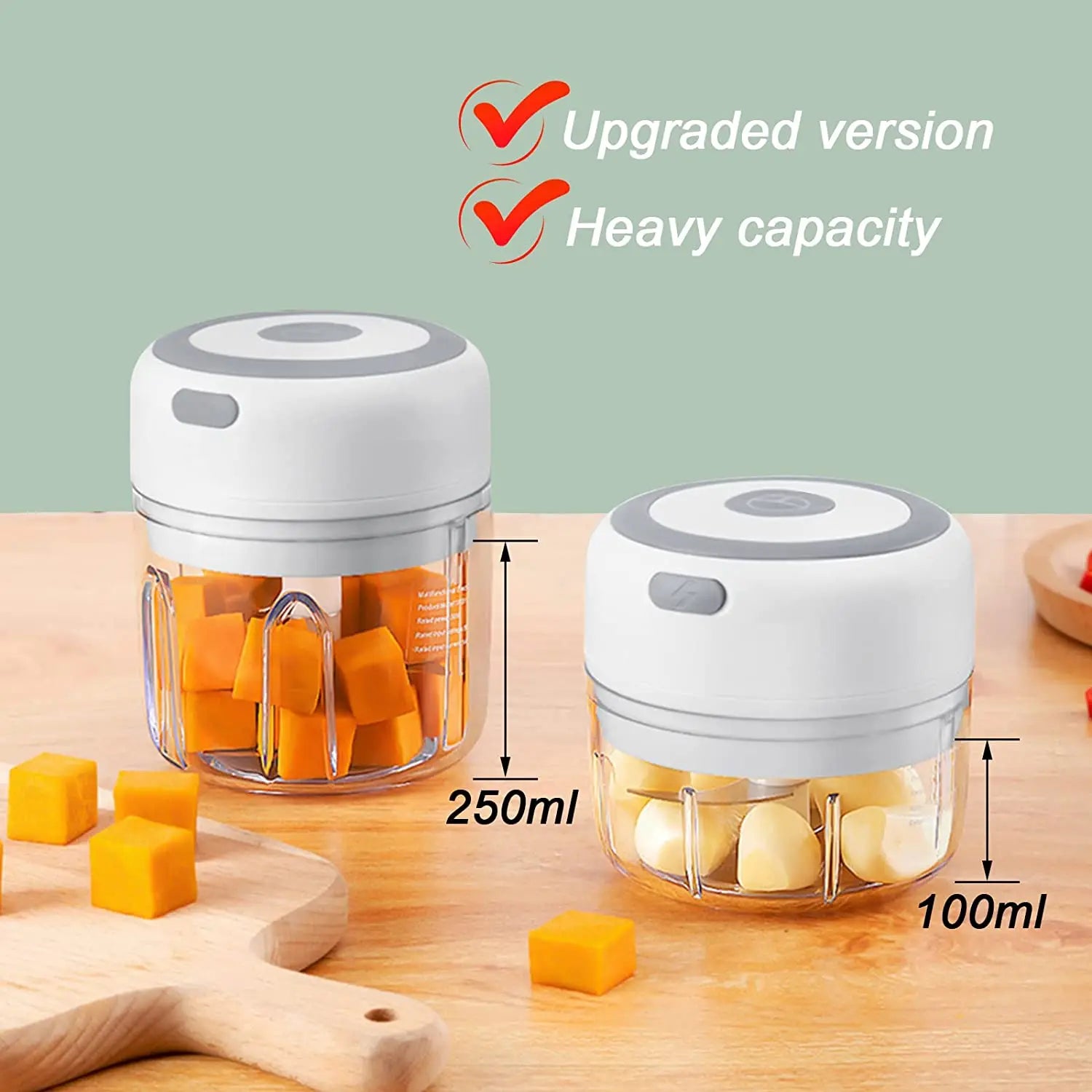 Processador de alimentos USB elétrico portátil, Alho Masher, Triturador Chopper, Gadgets de cozinha, 100 ml, 250ml