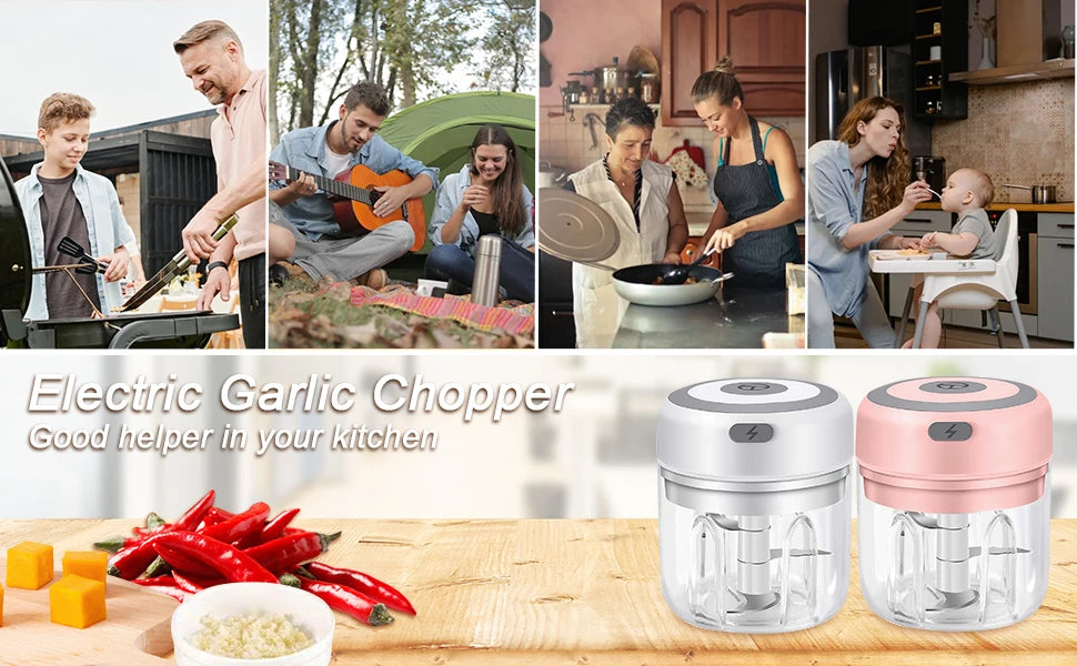 Processador de alimentos USB elétrico portátil, Alho Masher, Triturador Chopper, Gadgets de cozinha, 100 ml, 250ml