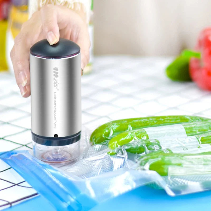 Saco De Armazenamento De Alimentos A Vácuo Reutilizável, Selador De Vácuo De Alimentos, Sous Vide Bags, USB Recarregável, Bomba de ar a vácuo portátil