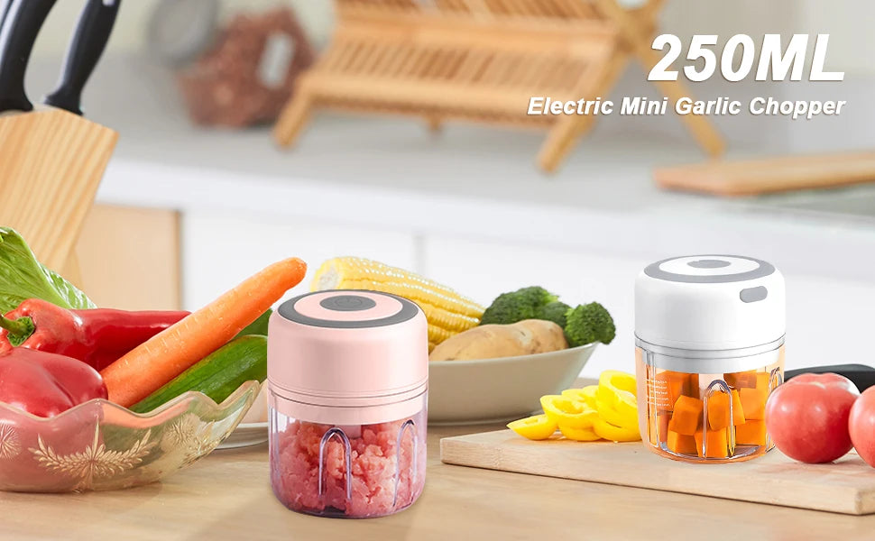 Processador de alimentos USB elétrico portátil, Alho Masher, Triturador Chopper, Gadgets de cozinha, 100 ml, 250ml